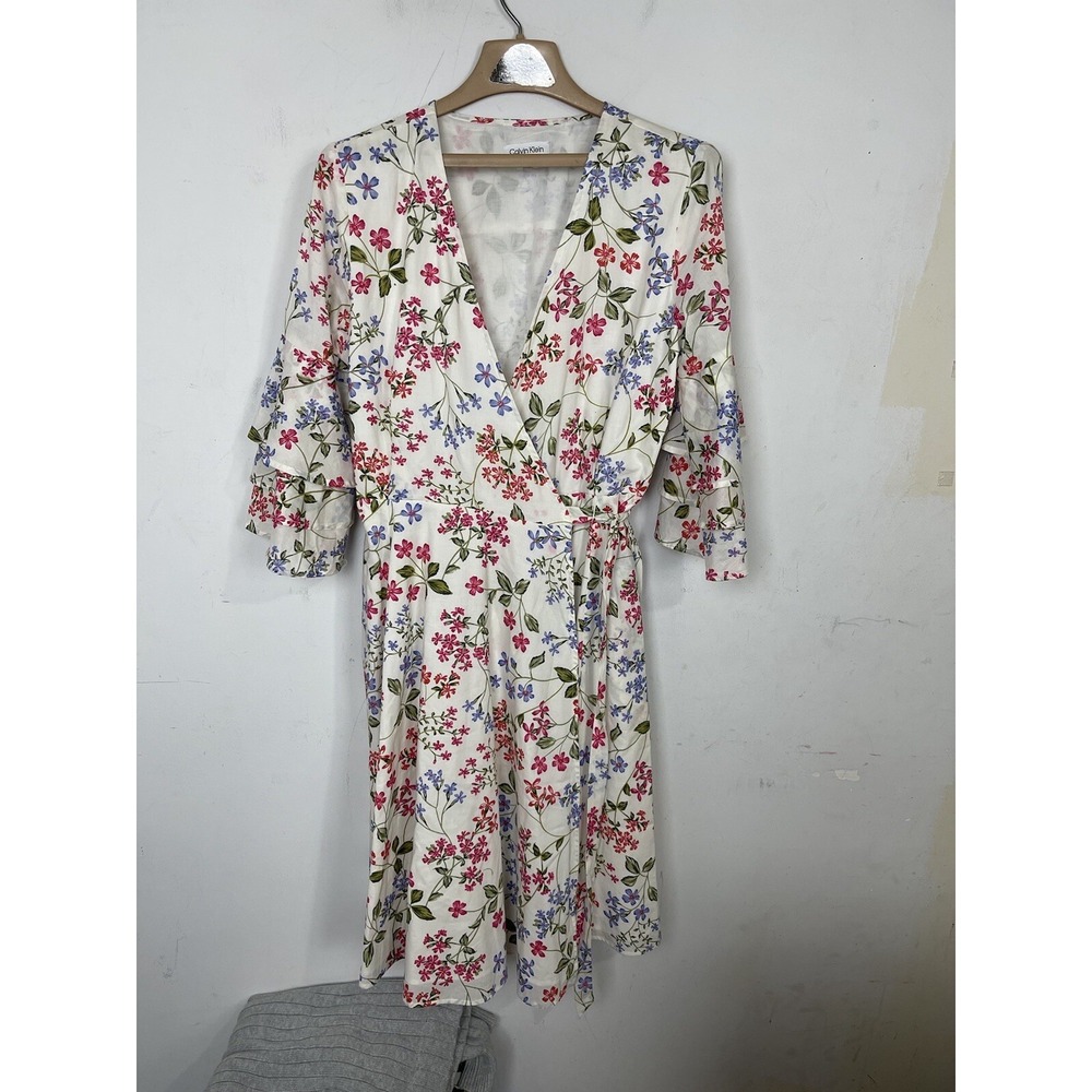 Calvin Klein Womens Dress 8 Floral Spring‎ Country Wrap Easter Wedding Colorful